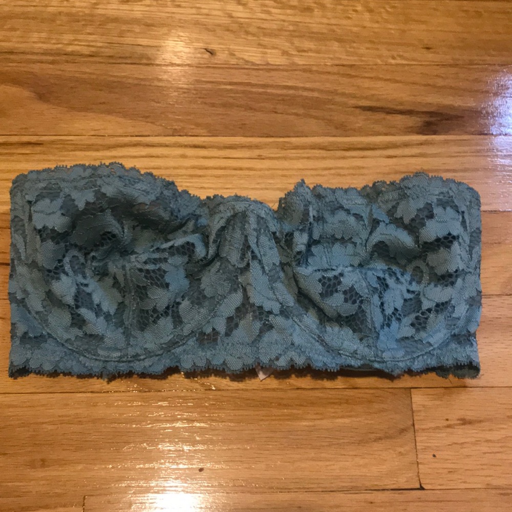 32DD 32E Free People Blue Green Lace Strapless Bra